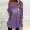 Autumn Winter Women's Christmas Print Round Neck Loose Long Sleeve Pocket Plush Hoodie