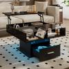 Multifunctional High-Gloss Lift Coffee Table with LED Lighting, Adjustable Height & Flexible Storage for Living Room, Office & Small Apartments