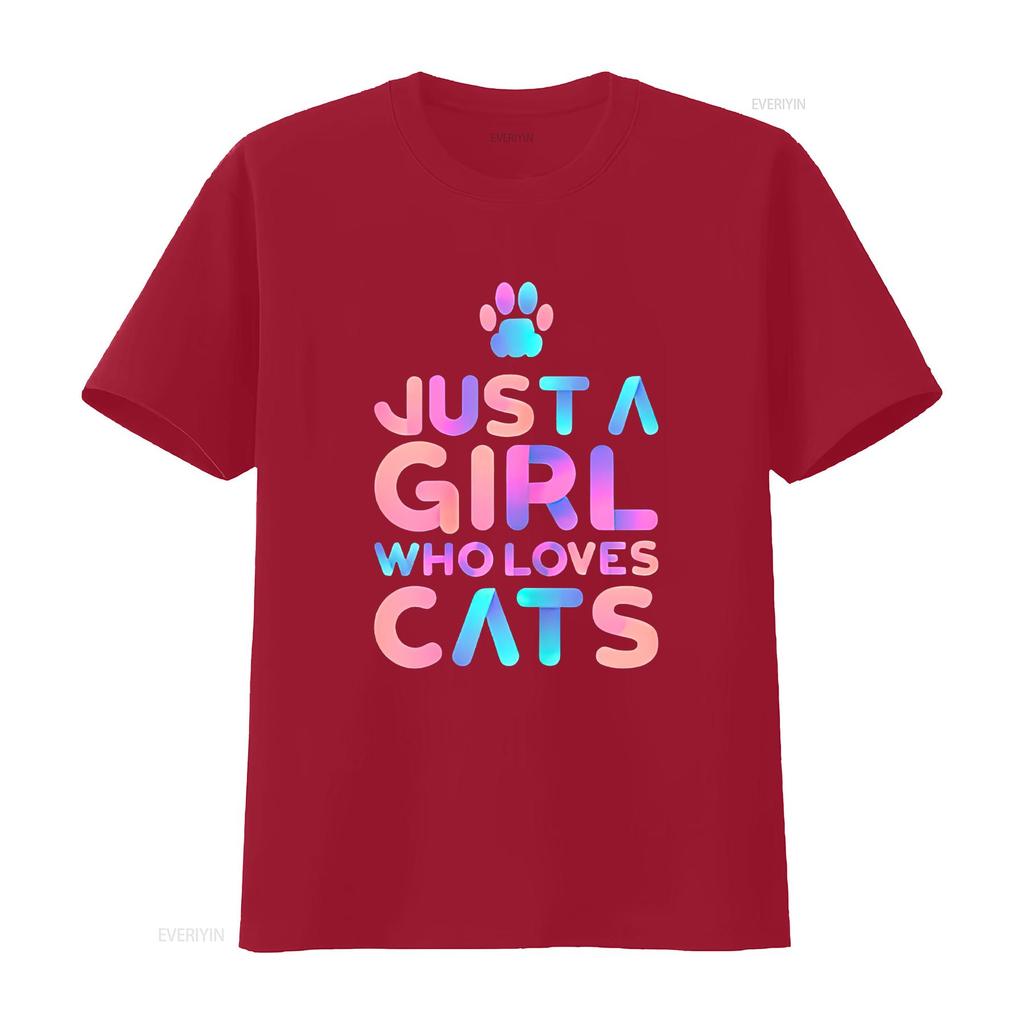 Women S T Shirt Cute Cat Lover Just A Girl Who Loves Cats Print Casual Tops Black Small Vintage Washed Comfortable Stretched