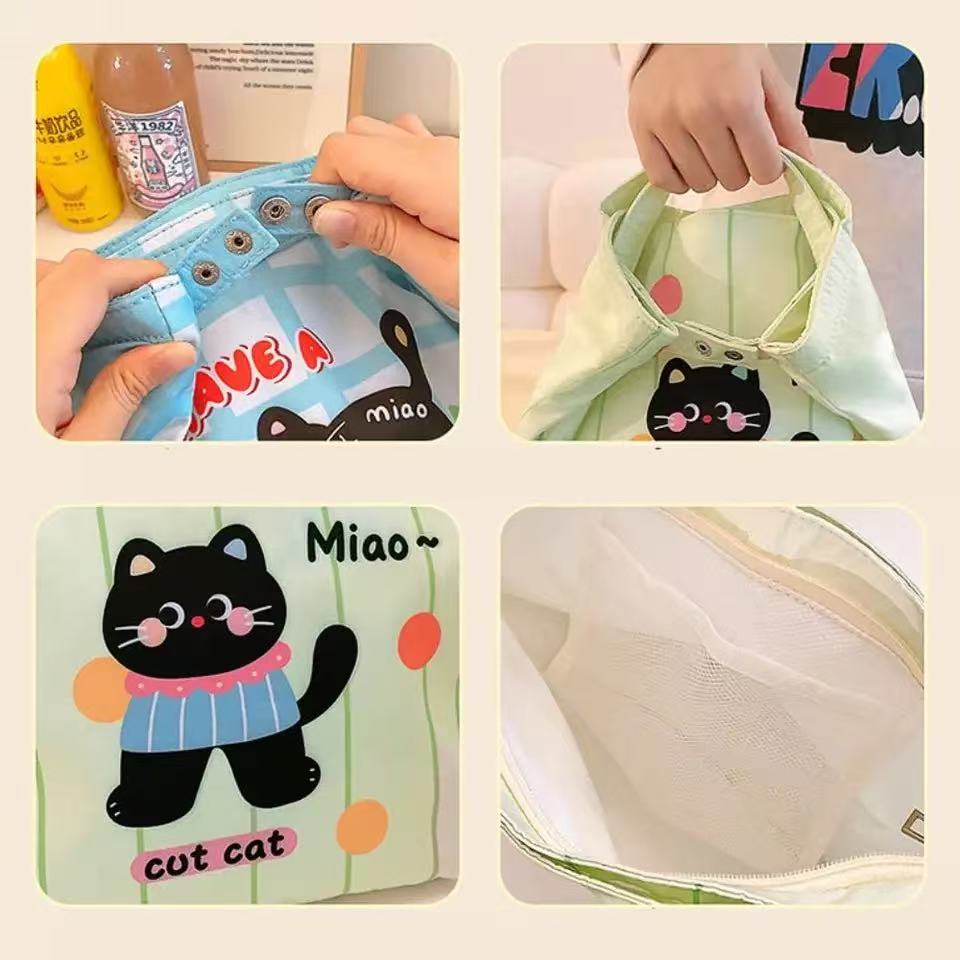 Cute Cat Thermal Lunch Bag Travel Large Capacity Thickened Insulation Handbag Durable Office Worker Student Food Storage Pouch