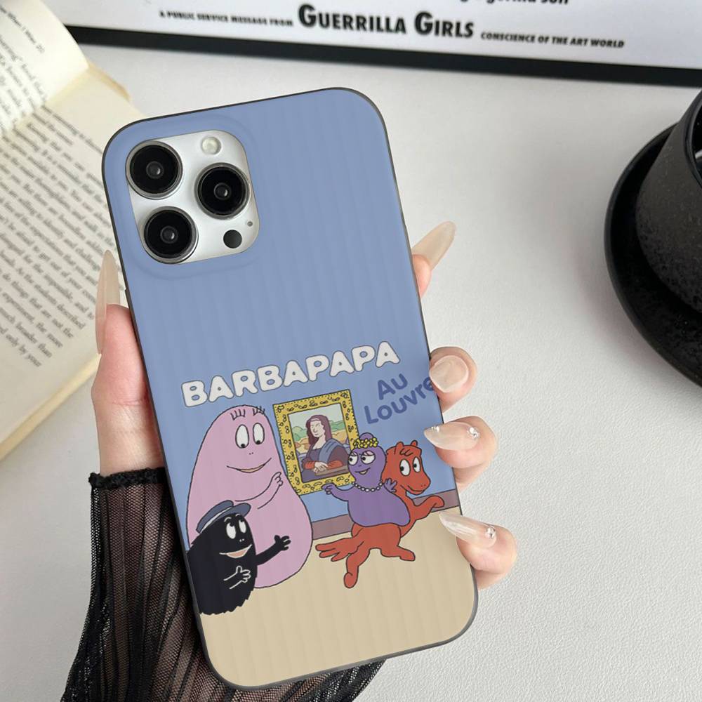 Cute Cartoon Barbapapa For iPhone 16 15 14 13 12 11 17 Pro Max Plus Wave Corrugated Phone Case Anti Drop Cover