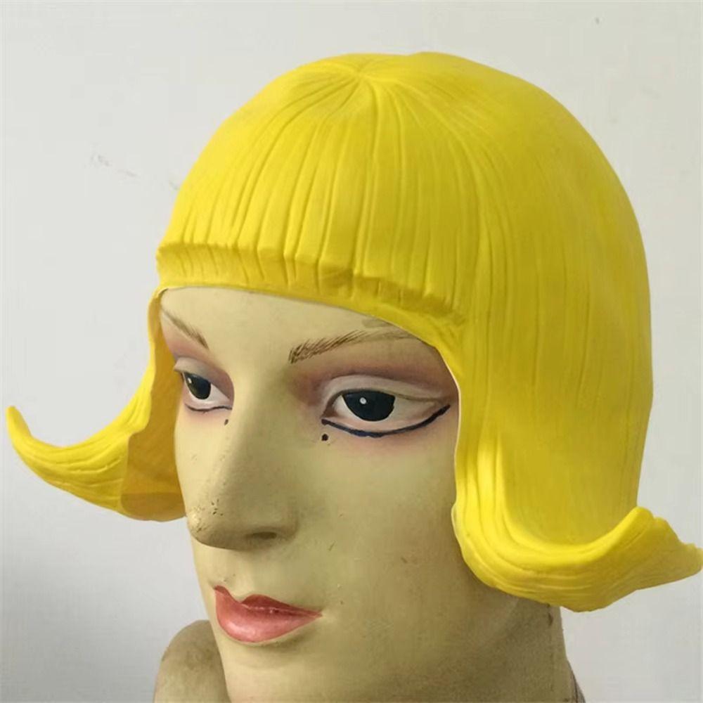 Comfortable To Wear Latex Mask Short Bob Rubber Colorful Hair Hats Novelty Overhead Masks  Festival