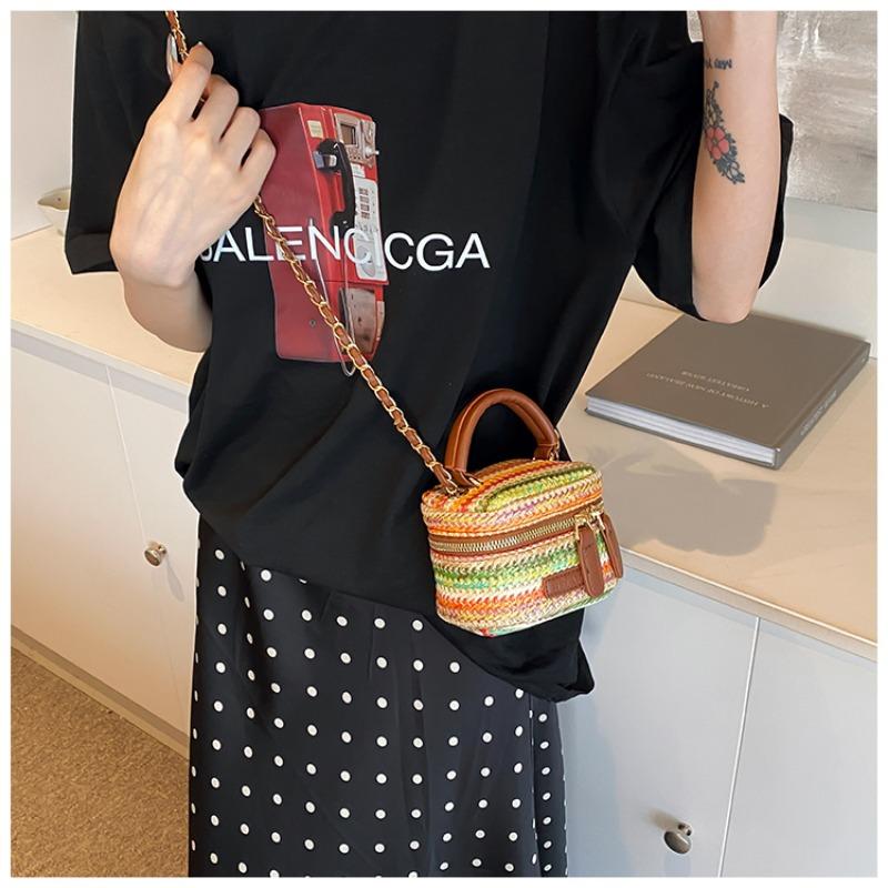 Farbe Mini-Strohhalm-Box Schultertaschen Gestreifte Ketten Lässige Sommerurlaubs-Crossbody-Taschen Für Damen Modebewusstsein Von Luxus