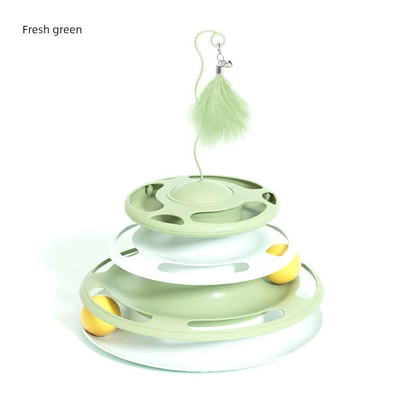 

New Pet Supplies Tumbler Flying Saucer Food Leakage Toy Cat Turntable Kitten Toy Self-Hi Funny Cat Stick Cat Tower OPP Pack/New Upgrade-Green