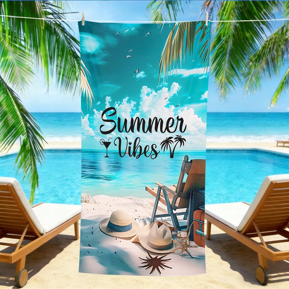 

Summer Vibes Beach Towel – Oversized Quick Dry Sand Free with Tropical Ocean & Palm Tree Print W30*H60(CM)