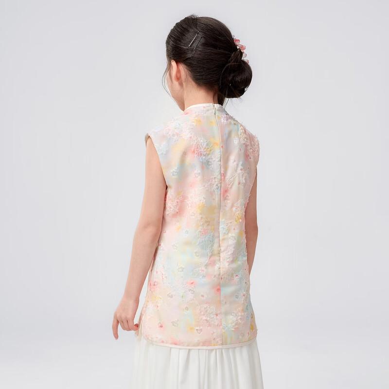 Girl's Floral Sleeveless Stand Collar Top