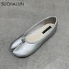 Fashion SUOJIALUN 2025 Autumn Women Flats Ballerina Shoes Fashion Split Toe Flat Ballet Female Casual Slip On Loafer Bot Knot Flats Muje