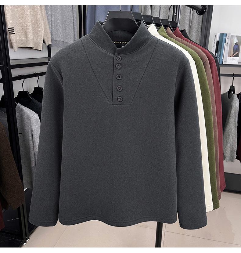 Men's Winter Fleece Hoodie with Half-High Collar - Thick, Warm Base Layer for Casual Fashion