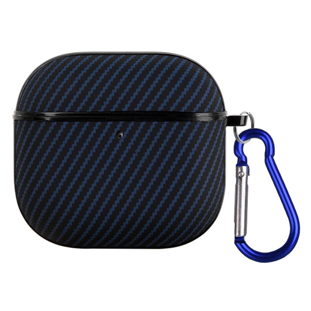 For AirPods 4 Case Carbon Fiber Texture TPU PU Earbuds Protective Cover with Hook