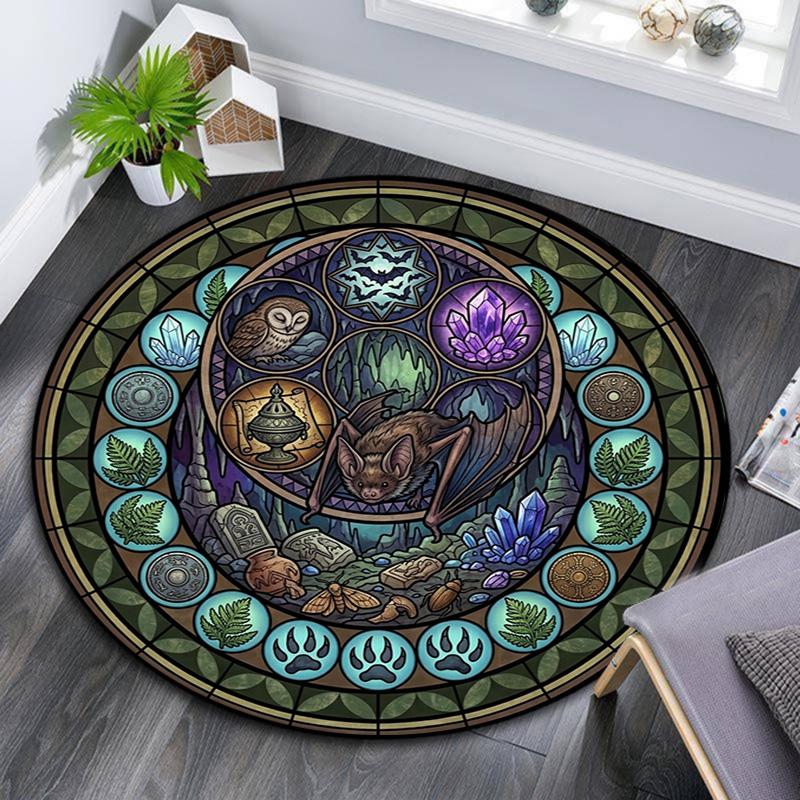 Forest Wildlife Glass Round Area Rug Under Office Chairs Bedroom Living Room Home Decor