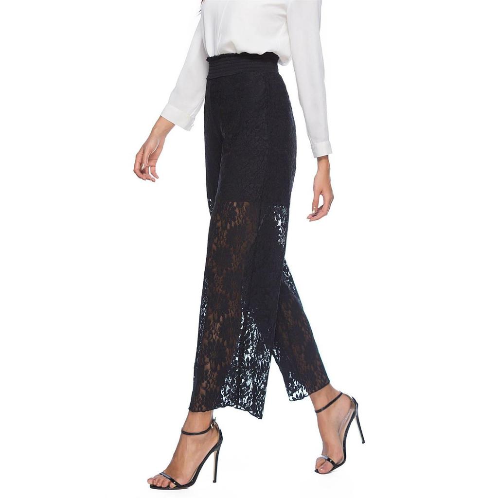 Wide Leg Pants For Women Summer Elastic High Waist Loose Hollow Hook Flower Lace Beach