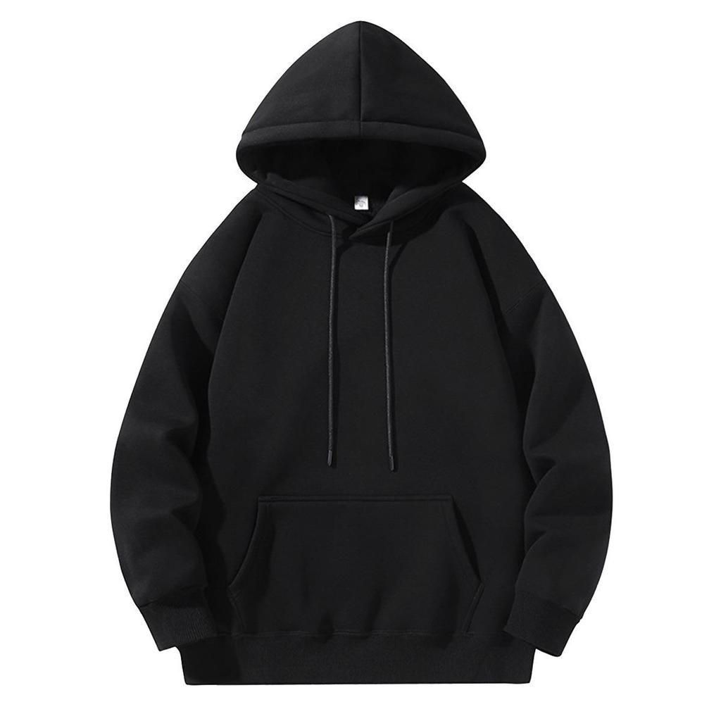 Sweat à capuche unisexe en velours plus - Automne/Hiver Décontracté Coupe ample Haut de couleur unie