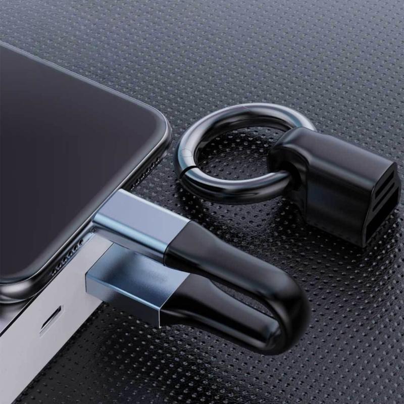 Short USB Type C Charging Cable with Keyring 3A Rapid Transfer Power Cord for Portable Devices