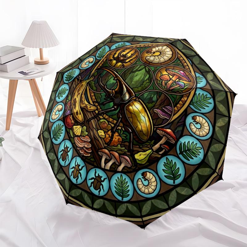 Insect Life Cycle pattern umbrella, portable and foldable design, 8 ribs, a casual accessory for Halloween, Christmas, and birthday gifts.
