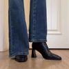 French stretch thin boots square Martin boots Korean version black thick heel high heel short boots women's autumn and winter