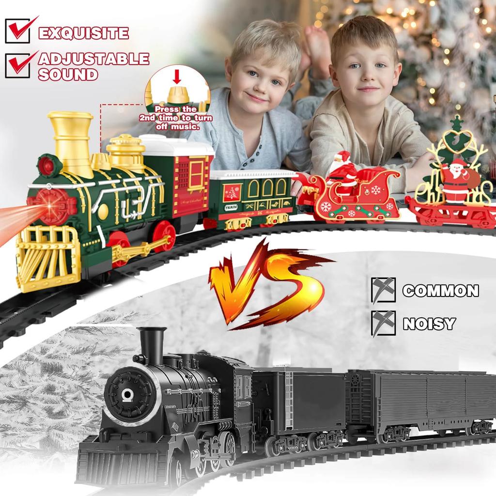 Elektrische Zugstrecke Spielzeugauto Weihnachtsgeschenke Klassische Eisenbahn Lokomotive Waggons Modellspielzeug mit Lichtern Musik für Jungen Mädchen Kinder