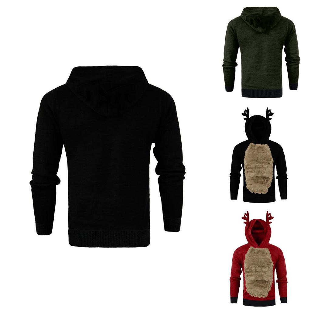 Luxuriöser Herren Weihnachts-Hoodie Pullover mit flauschigem Rentier-Design