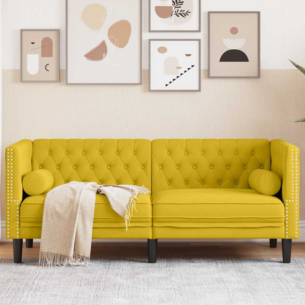 Chesterfield Sofa with Neck Pillows 2 Seater Yellow Velvet