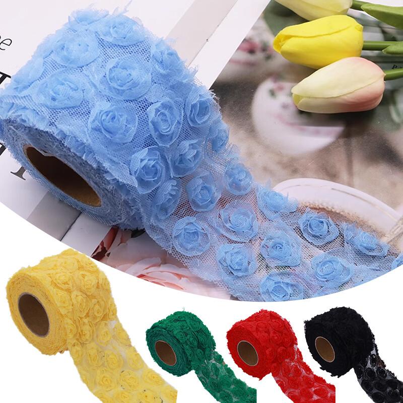 5Yards 3D Rose Flower Embroidered Lace Trim Ribbon Fabric DIY Clothing Accessorie Hand Sewn Wedding Headdress Bow