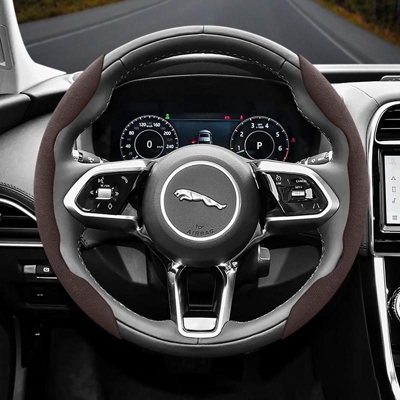 vcxja9 Suitable for Jaguar Anti-Slip Buckle Segmented Suede Steering Wheel Cover Suitable for Xf X250 Xe E Pace F Xj I 