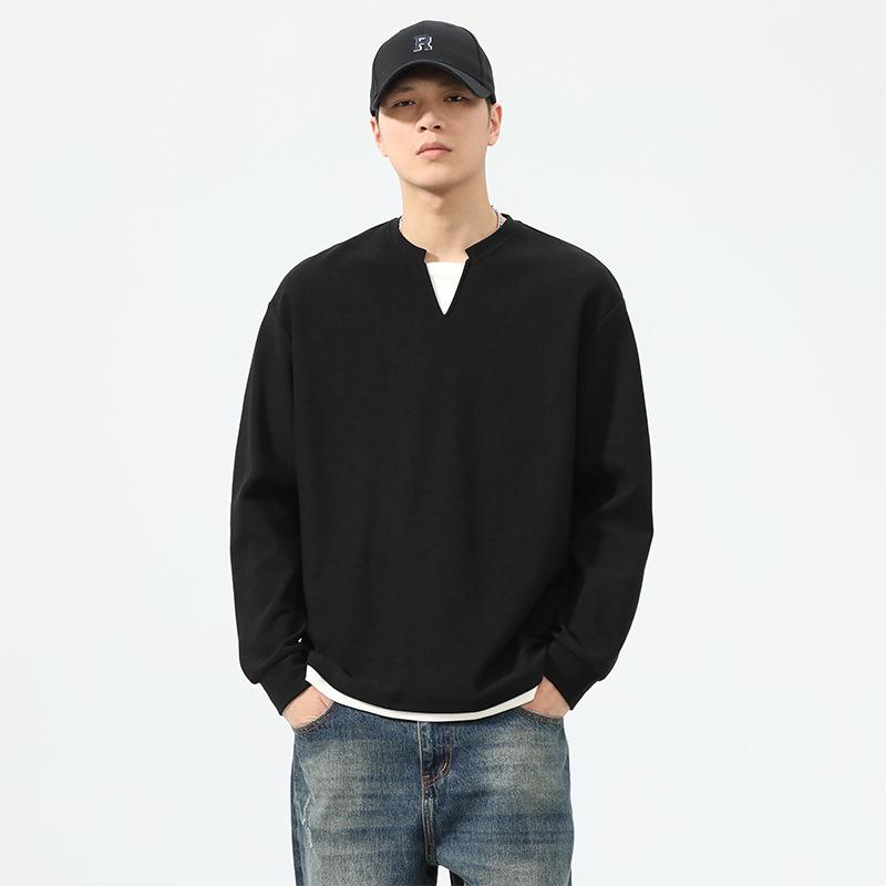 

Men s American Two-Piece Style Long-Sleeve V-Neck Hoodie, Retro Casual Loose Fit, Autumn 2025 Trend 3XL fits 180-200 lbs чорний