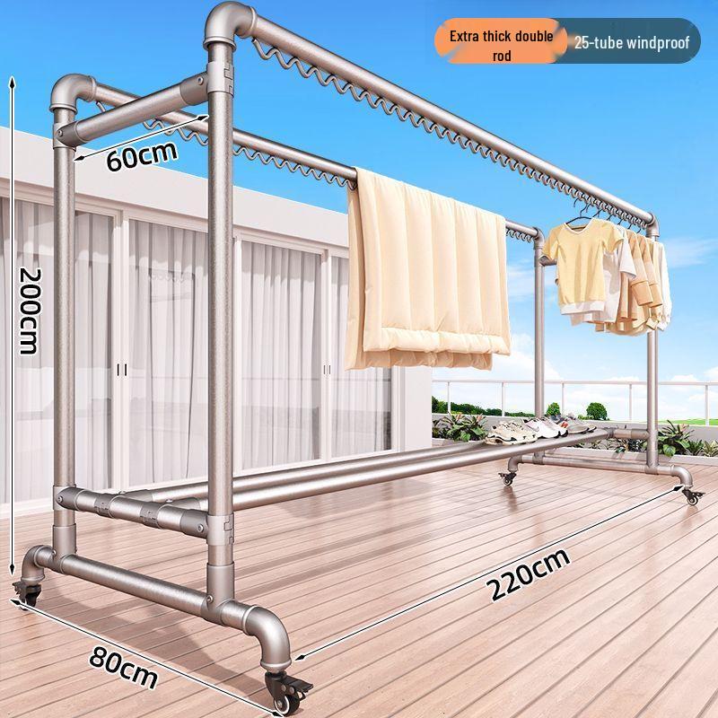 Windproof Outdoor Galvanized Steel Clothes Drying Rack with Thickened Pipes for Balcony