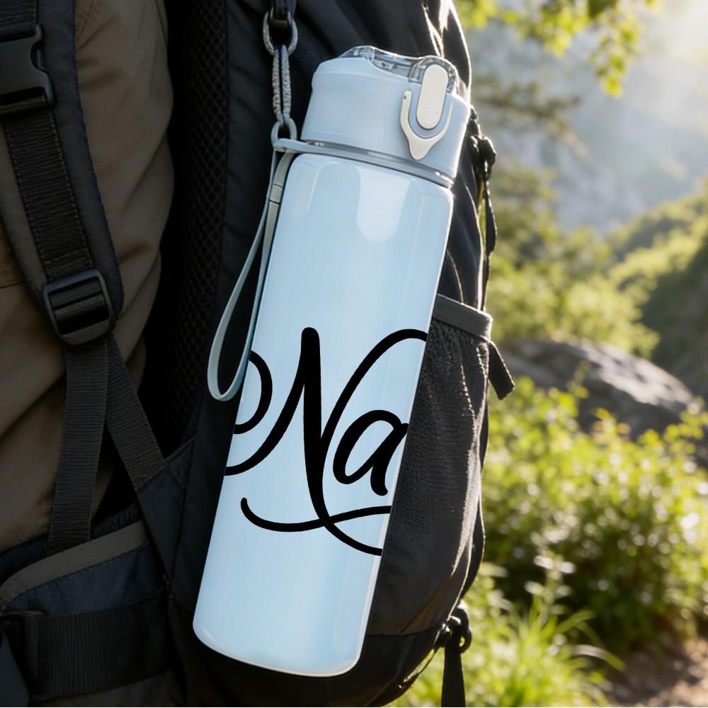 1PC Nana Pink Heart Cursive 750ml Color Plastic Sports Water Bottle Leakproof Flip Straw Lid Suitable for Sports Office Home Use