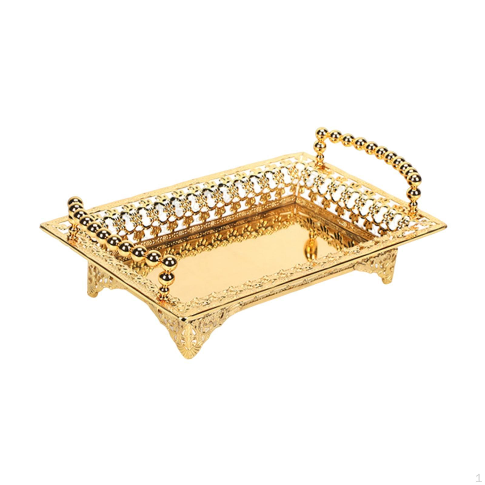 

Декоративный поднос для подачи закусок и хранения косметики в домашних условиях золотой
