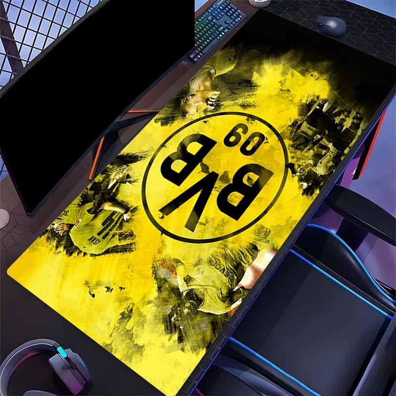 Podkładka pod mysz Borussia Dortmund, Duża mata na biurko do gier, Antypoślizgowa podkładka pod mysz XXL na laptopa i tablet, Mata do gry na mini PC ze zszywanymi krawędziami