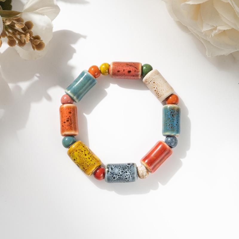 Retro Ceramic Bracelet - Chinese Style, for Both Men and Women, with Colorful Beads, Simple Design Hand Chain
