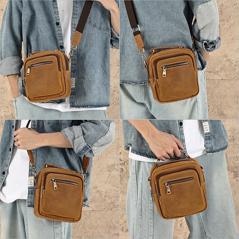 Men'S Genuine Leather Messenger Bag First Layer Cowhide Retro Simple And Versatile Men'S Shoulder Bag