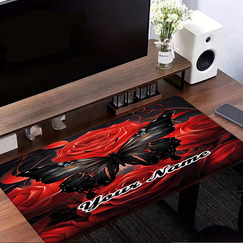 1PC Custom Name Butterfly Roses Art Mouse pad, keyboard and mouse desk pad, for computer notebook Birthday Gift For Any Room Or Office