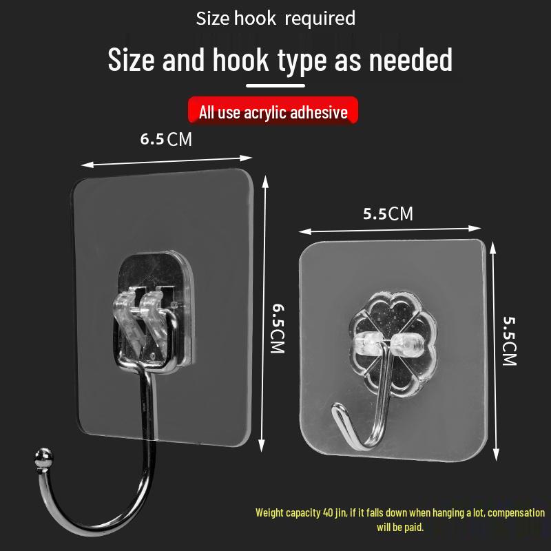 Transparent No-Drill Adhesive Wall Hook - Strong Load-Bearing, No-Trace for Bathroom & Kitchen