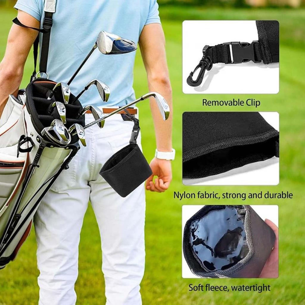 Přenosná taška na čištění golfových holí a míčků s odnímatelnou sponou Golfový doplněk Čisticí pouzdro Vodotěsná podšívka Golfová drhnoucí taška