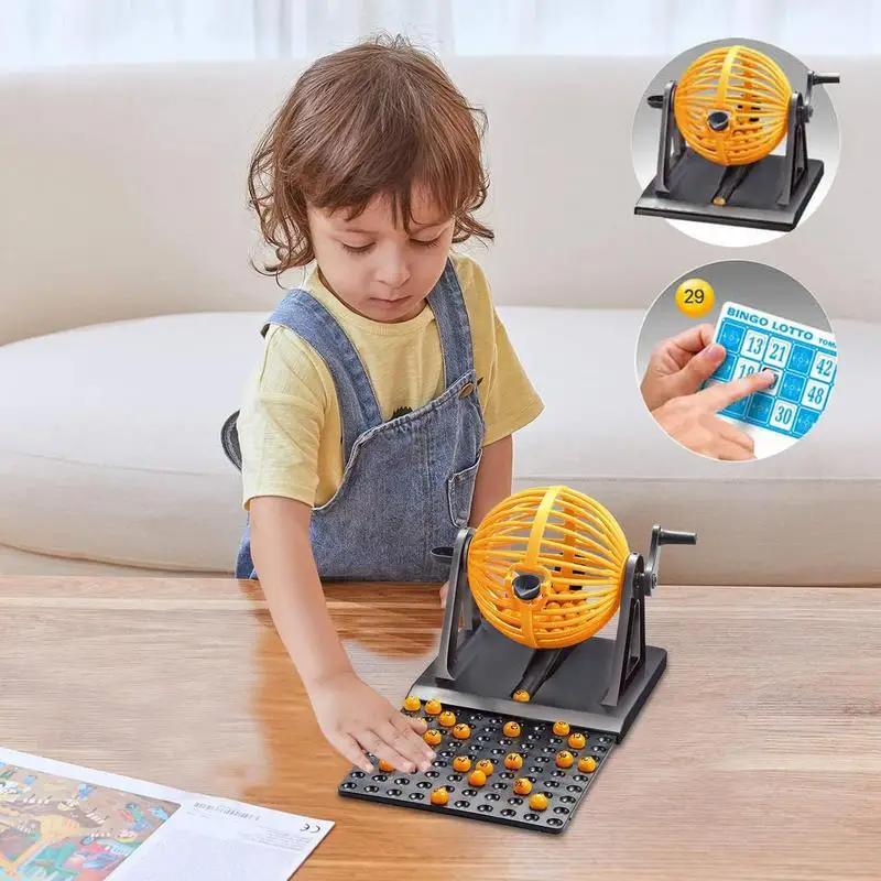 Funny Family Party Game Lottery Machine Set with Cage for Bingo Game 90 Mini Chips 12 Master Cards for Kids Adults Board Games