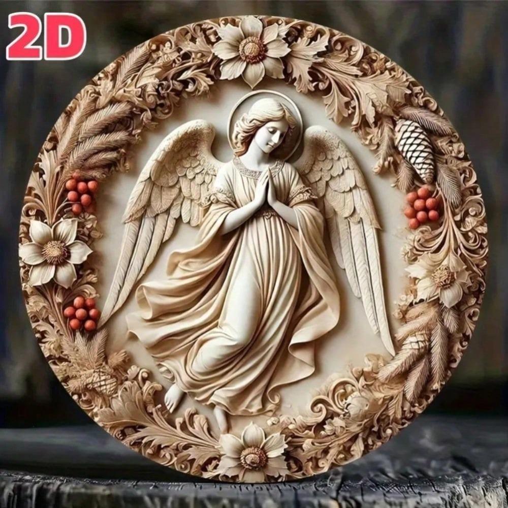Vintage Christmas Wreath Angel Embossed Tin Sign Retro Metal Poster Wall Art Home Cafe Decor