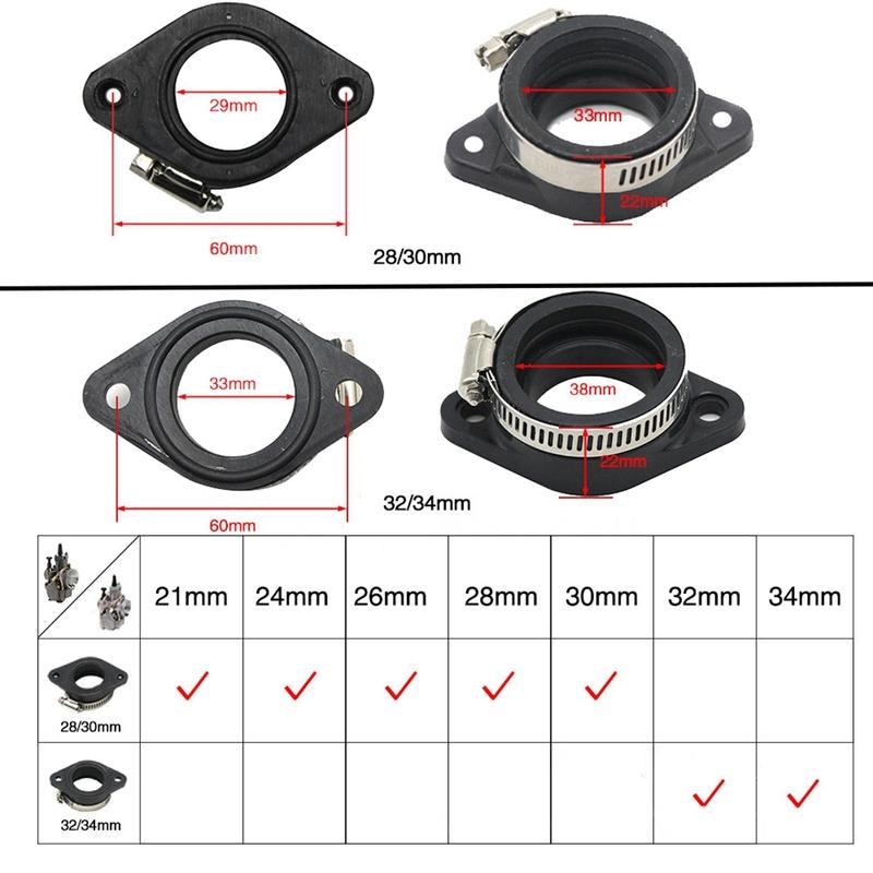 Motorcycle Pit Dirt Bike Carburetor Adapter Inlet Intake Pipe Rubber Fit for KEIHIN MIKUNI KOSO PE PWK 21-34mm Air Intake