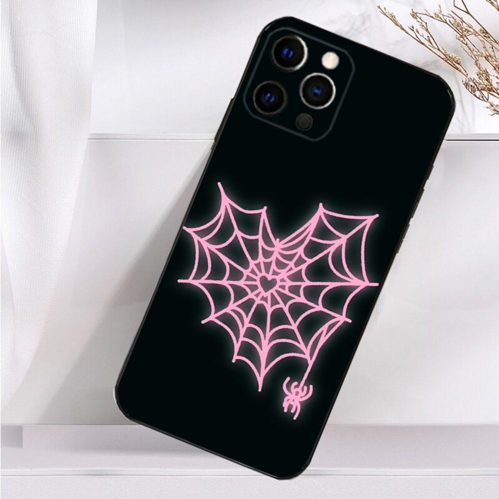 Cool S-Spider Web H-Heart Phone Case For iPhone 16,15,14,13,12,11 Plus,Pro Max,XS,X,XR,SE,Mini,8,7 Soft Silicone Black Cover