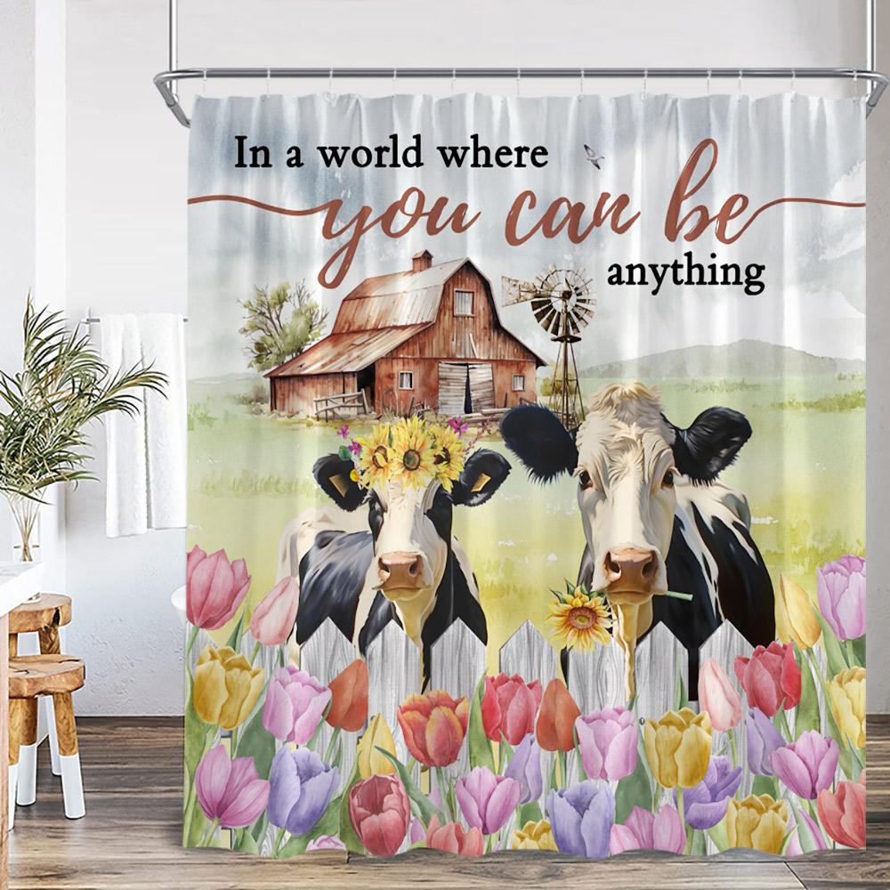 Lustige Tiere Baden Duschvorhänge Hochlandrind Schweine Kaninchen Hunde Badewanne Badezimmer Dekor Polyester Duschvorhänge mit Haken