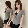 Summer Girl Butterfly Knot Lace T Shirt With Embroidery For Casual Wear