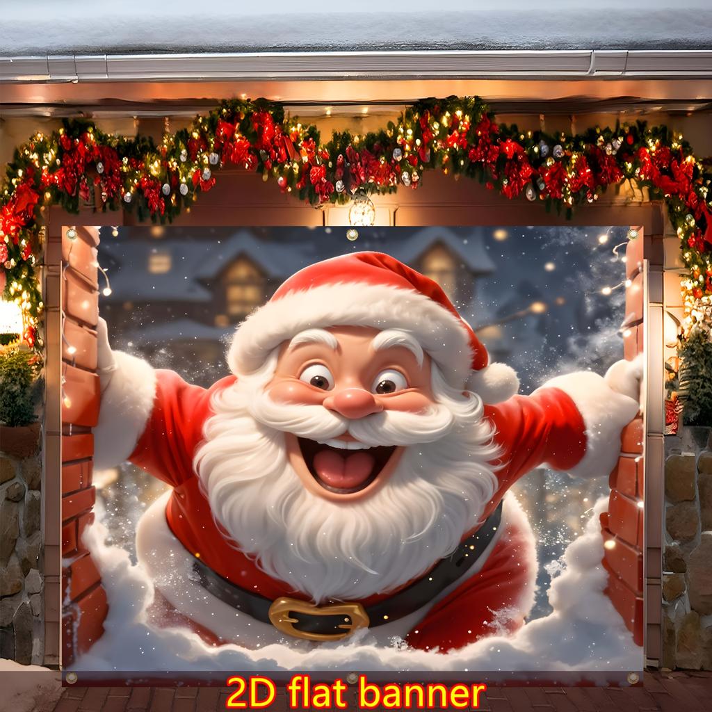 Christmas decoration background: Happy Santa Claus outdoor shooting decoration background banner