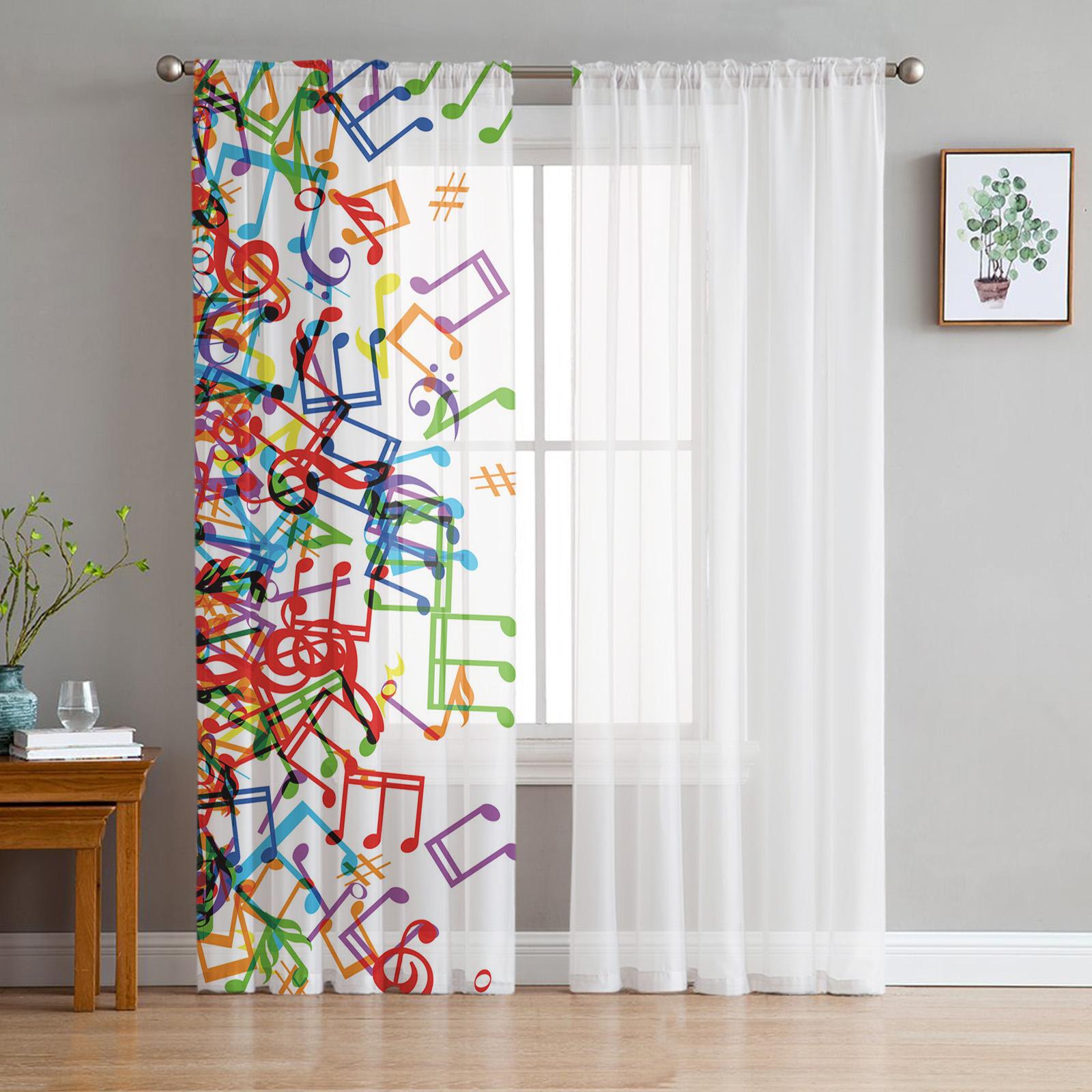 

Музыка Прыгающие Ноты Оконная Обработка Тюль Современные Прозрачные Шторы для Кухни Гостиной Спальни Шторы Украшения W135 x H114cm