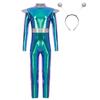 Kids Alien Cosplay Costume Long Sleeve Full Length Bodysuit Alien Hair Hoop Halloween Dress Up Party Costume Set