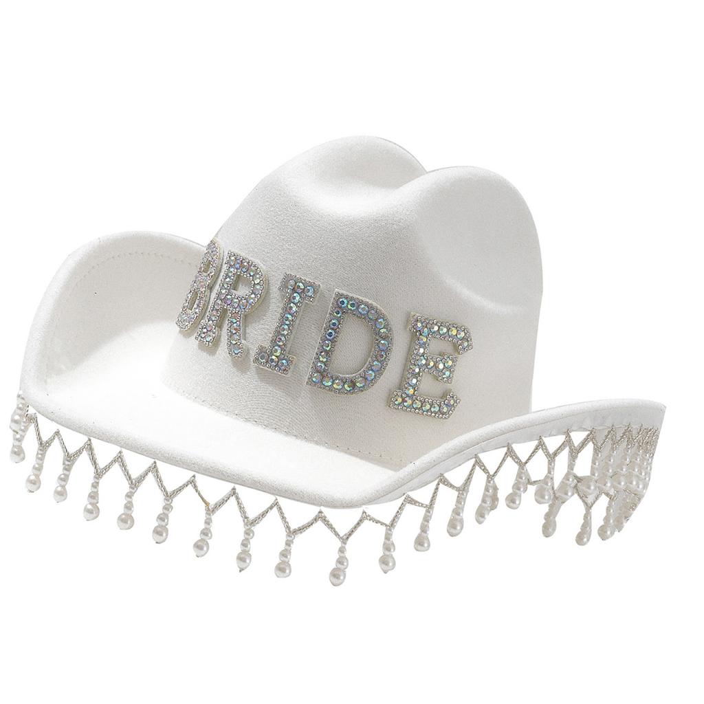 Mit Juwelen und Perlen verzierte Cowboyhüte mit Quasten Panama-Hut Überraschungsgeschenk für Mädchen Jungen Brauthut für Karneval Musikfestival