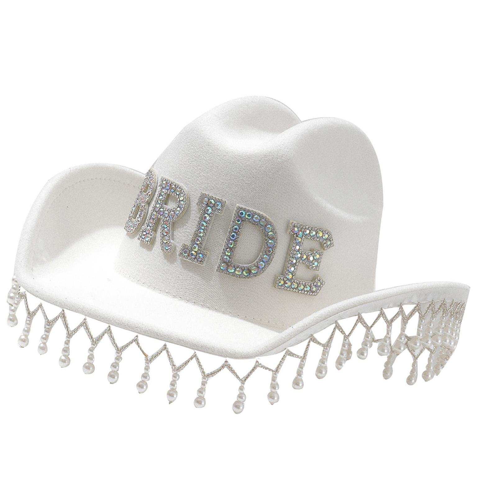 

Розкішні Перли Ковбойські Капелюхи Капелюх Нареченої Капелюх Панама для Дівич-вечора Ковбойські Капелюхи для Клубних Сценічних Шоу C