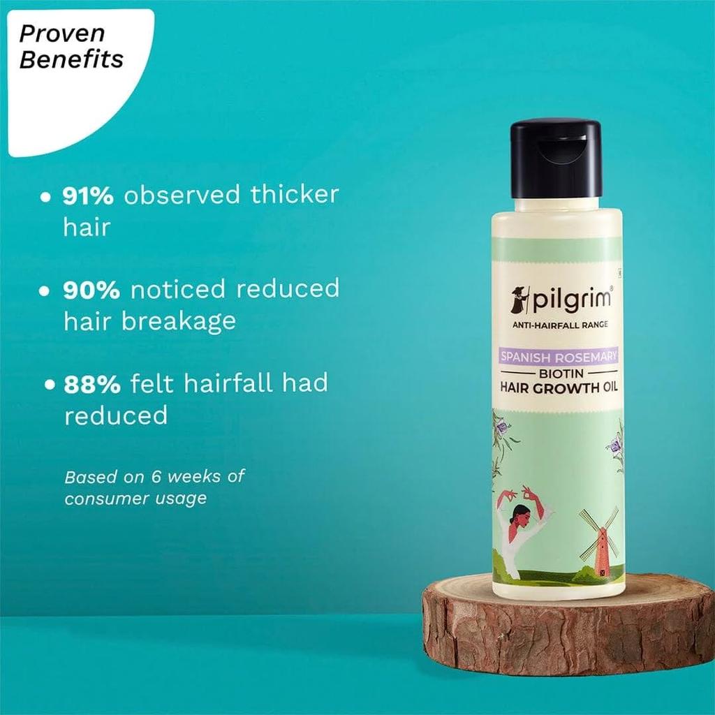 Pilgrim Spanish Rosemary & Biotin Hair Growth Oil 100ml | Reduces Hairfall & Strengthens Hair for Men and Women
