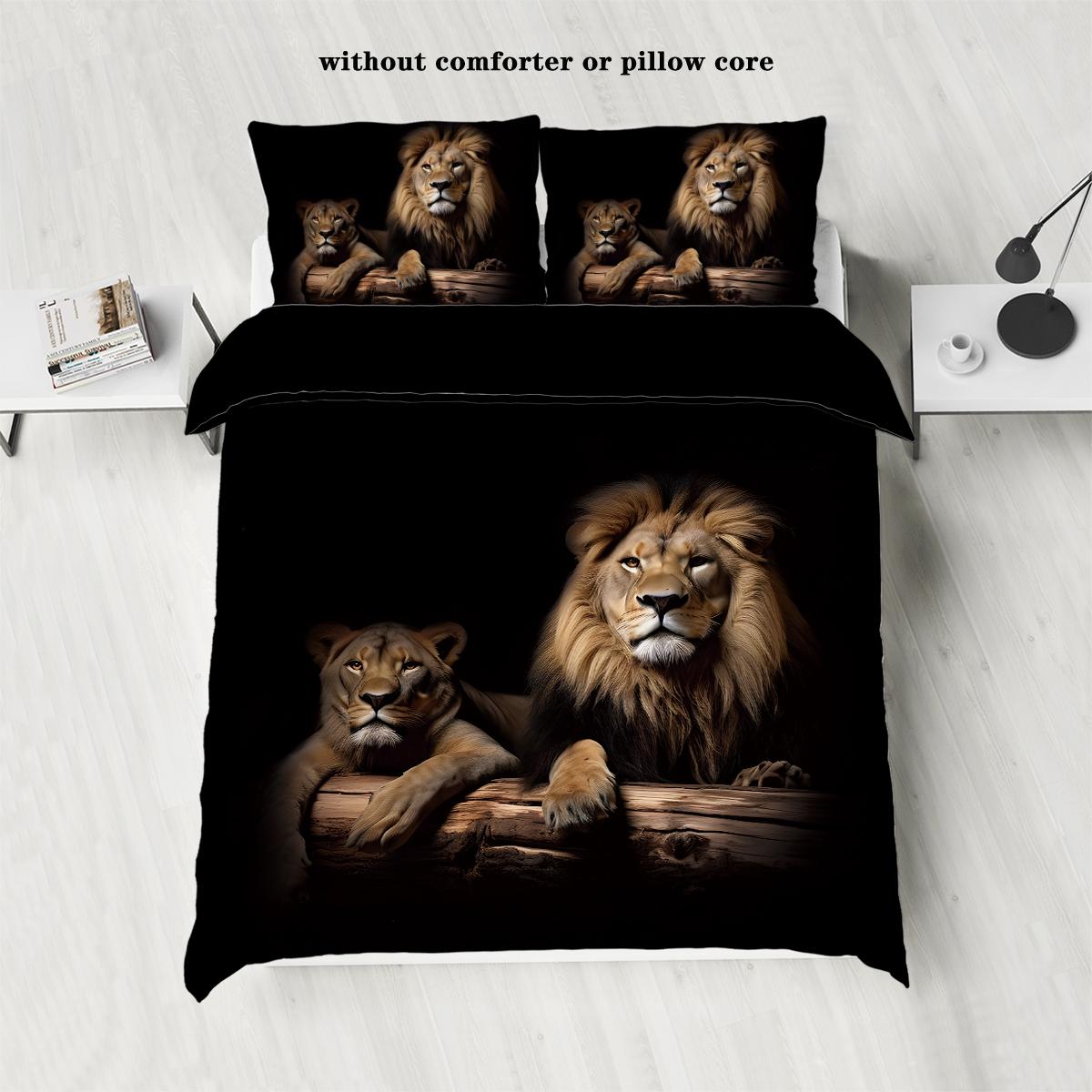 

3 pieces of down printed duvet cover set with lion pattern (1 duvet cover+2 pillowcases, without core), soft bedding 135x200cm-EU-Single&set