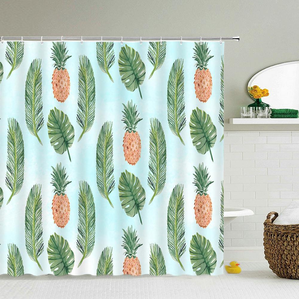Tropical Green Plants Leaves Printed 3D Bath Curtains Waterproof Polyester Washable Bathroom Shower Curtain Screen With Hooks