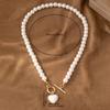 Light Luxury Pearl Bracelet Necklace Set Alloy Love Collarbone Chain Love Pendant Necklace Set