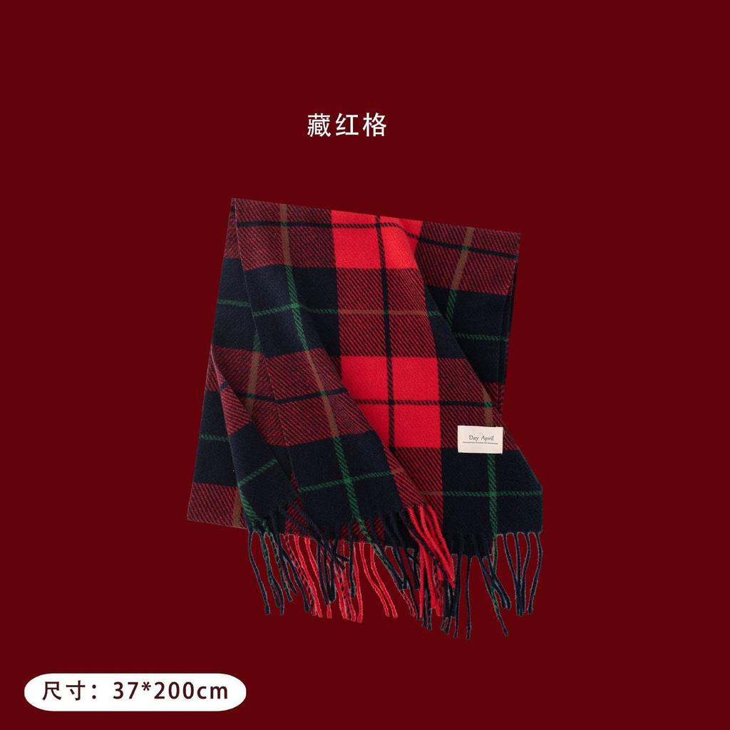 Cashmere feel autumn and winter new year plaid scarf Korean atmosphere women's imitation cashmere ankela red scarf shawl